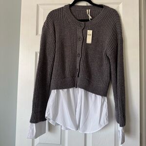 NWT Anthropologie twofer sweater button down medium gray & white